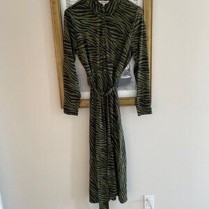 NWT Boden Green Laura Jersey Midi Shirt Dress Oregano, Animal Stripe